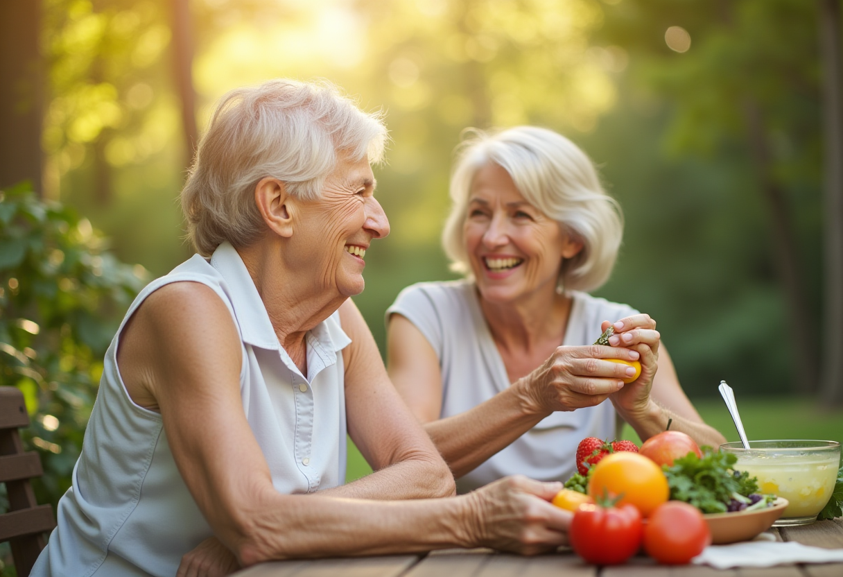 Щастлива възрастна двойка се радва на здравословна храна